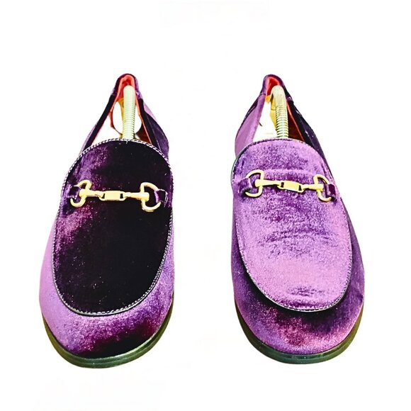 Mens Velvet Loafer Dress Shoe Size 11 Purple Gold Metal Bit Prom Evening